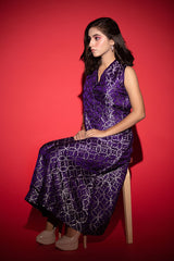 Purple Handwoven Banarasi Silk Dress - Chinaya Banaras