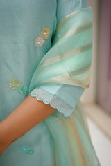 Sunitha Scharma In Aqua Blue Embellished Organza Silk Suit Set - Chinaya Banaras