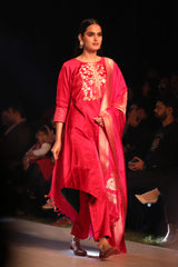 pink suit, magenta suit, kurta set, suit set, banarasi silk