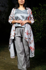 Silver Grey Chanderi Silk Co-ord Set