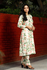 Liril Green Floral Printed Cotton Kurta Set