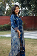 Navy Blue Geometrical Printed Chanderi Silk Suit Set