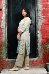 Sage Green Embellished Mulmul Tissue Silk Kurta Set