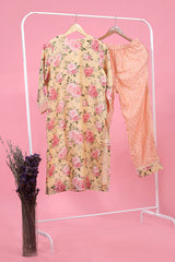 Light Yellow Floral Printed Chanderi Silk Kurta Set