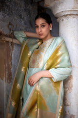 Powder Blue Handwoven Silk Suit Set