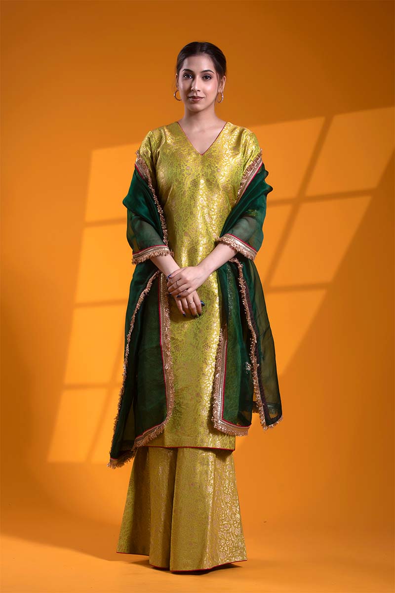 Boys Banarasi Silk Dress Set in Teal Green main image 0