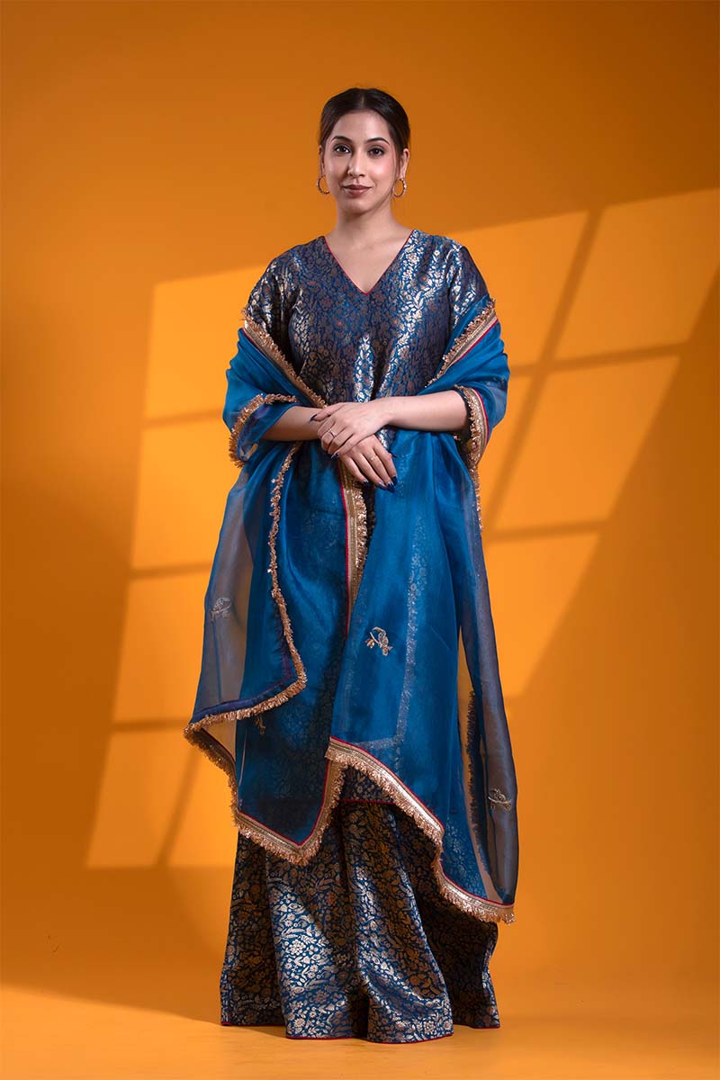 Premium Blue Banarasi Suit Set with Meenakari and Zardozi Work