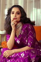 Deep Purple Banarasi Sharara Stitched Suit Set