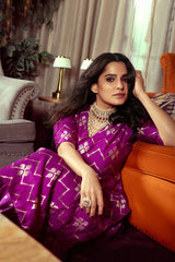 Deep Purple Banarasi Sharara Stitched Suit Set