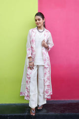 White and Pink Modal Cotton Silk Co-ord Set
