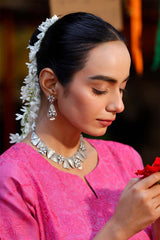 Magenta Pink Organza Suit Set with Chikankari Embroidery