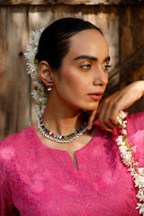 Magenta Pink Organza Suit Set with Chikankari Embroidery