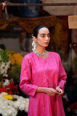 Magenta Pink Organza Suit Set with Chikankari Embroidery