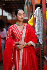 Deep Red Banarasi Silk Suit Set with Tanchoi Resham and Aari Work