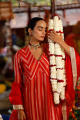 Deep Red Banarasi Silk Suit Set with Tanchoi Resham and Aari Work