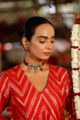 Deep Red Banarasi Silk Suit Set with Tanchoi Resham and Aari Work