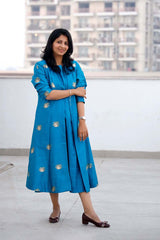 Blue Dupion Silk Co-ord Set with Tiger Zari Woven Motifs
