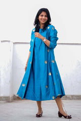 Blue Dupion Silk Co-ord Set with Tiger Zari Woven Motifs