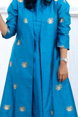Blue Dupion Silk Co-ord Set with Tiger Zari Woven Motifs