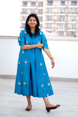 Blue Dupion Silk Co-ord Set with Tiger Zari Woven Motifs