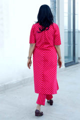 Pink and Red Banarasi Silk Kurta Set