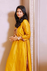 Yellow Pure Silk Kurta Set With Zari Border