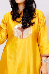 Yellow Pure Silk Kurta Set With Zari Border