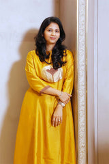 Yellow Pure Silk Kurta Set With Zari Border