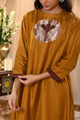 Mustard Yellow Pure Silk Kurta Set With Zari Border