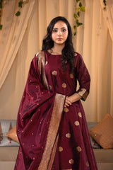 Maroon Banarasi Salwar Suit Set with Dupatta