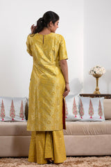 Yellow Banarasi Silk Sharara Suit with Meenakari Work