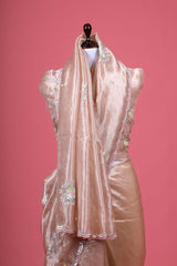 Off White Ethnic Embellished Tissue Silk Saree