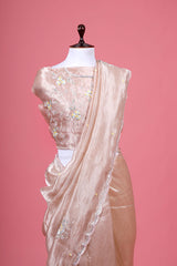 Off White Ethnic Embellished Tissue Silk Saree