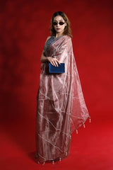 Rust Tissue Silk Saree with Beads Embellishments