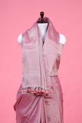 Rose Pink Pure Tissue Silk Saree