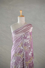 Lilac Tissue Silk Saree with Silver Zari Stripes & Embellishments
