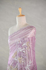 Lilac Tissue Silk Saree with Silver Zari Stripes & Embellishments