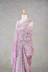 Lilac Tissue Silk Saree with Silver Zari Stripes & Embellishments