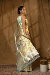 Multicolor Tissue Silk Handloom Banarasi Saree with Meenakari Bird Motif