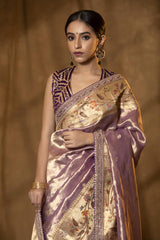 Lilac Pure Tissue Saree with Hand Embroidery Work