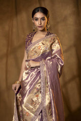 Lilac Pure Tissue Saree with Hand Embroidery Work