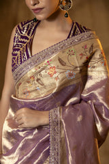 Lilac Pure Tissue Saree with Hand Embroidery Work