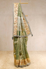 Green saree, Tissue silk saree, Bollywood sari, wedding saree, party wear saree