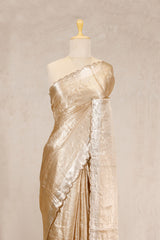 Golden Bollywood Tissue Silk Saree with Hand-Embellished Floral Pallu