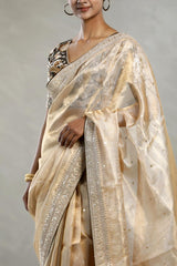 Beige Tissue Silk Saree with Floral Printed Blouse