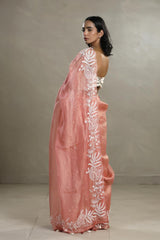 Peach Crushed Tissue Silk Saree with Beads Work
