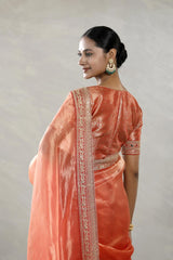 Orange Tissue Silk Saree with Silver Zari Stripes