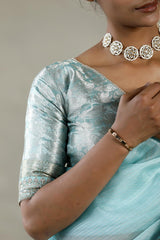 Sky Blue Organza Silk Saree with Silver Zari Stripes