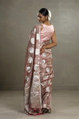 Mauve Tissue Silk Saree with Silver Zari Circular Motifs