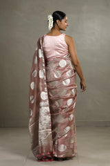 Mauve Tissue Silk Saree with Silver Zari Circular Motifs